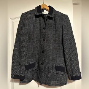 Valerie Stevens Pure wool button up vintage jacket navy and white petite size 6P